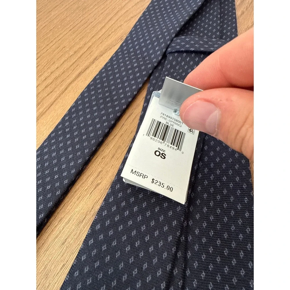 Ralph Lauren Purple Label Diamond Print Cashmere Silk Tie Navy Blue Italy NEW